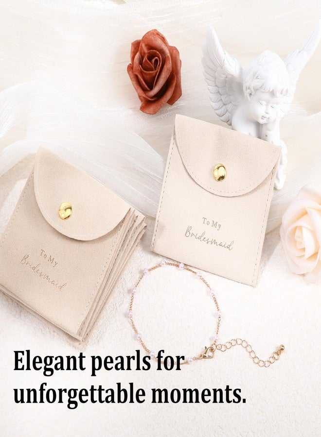 SXoonKing 16Pcs Bridesmaid Proposal Gifts, 8 Set Pearl Bracelets with Velvet Jewelry Bags, Bridesmaid Bracelet & Jewelry Pouch, Bachelorette Gifts for Bridesmaids Bridal Shower Favors (Beige) - Image 3